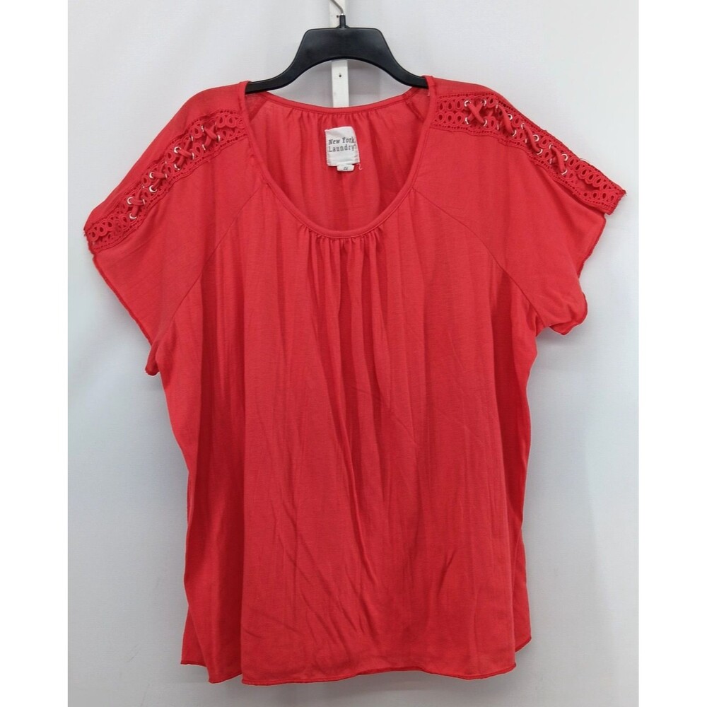 New York Laundry Shirt Women Plus Size 2X Orange-Red Embellished Sleeve Top